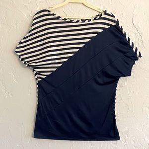 Blue and white top purchased in Barcelona